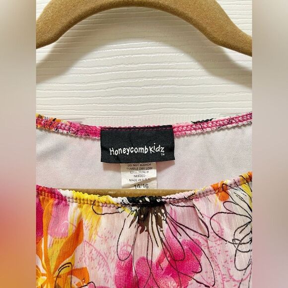 Vintage Girls Short Sleeve Dress Size 14/16 Made in USA Spring Pink Floral - Picture 4 of 11